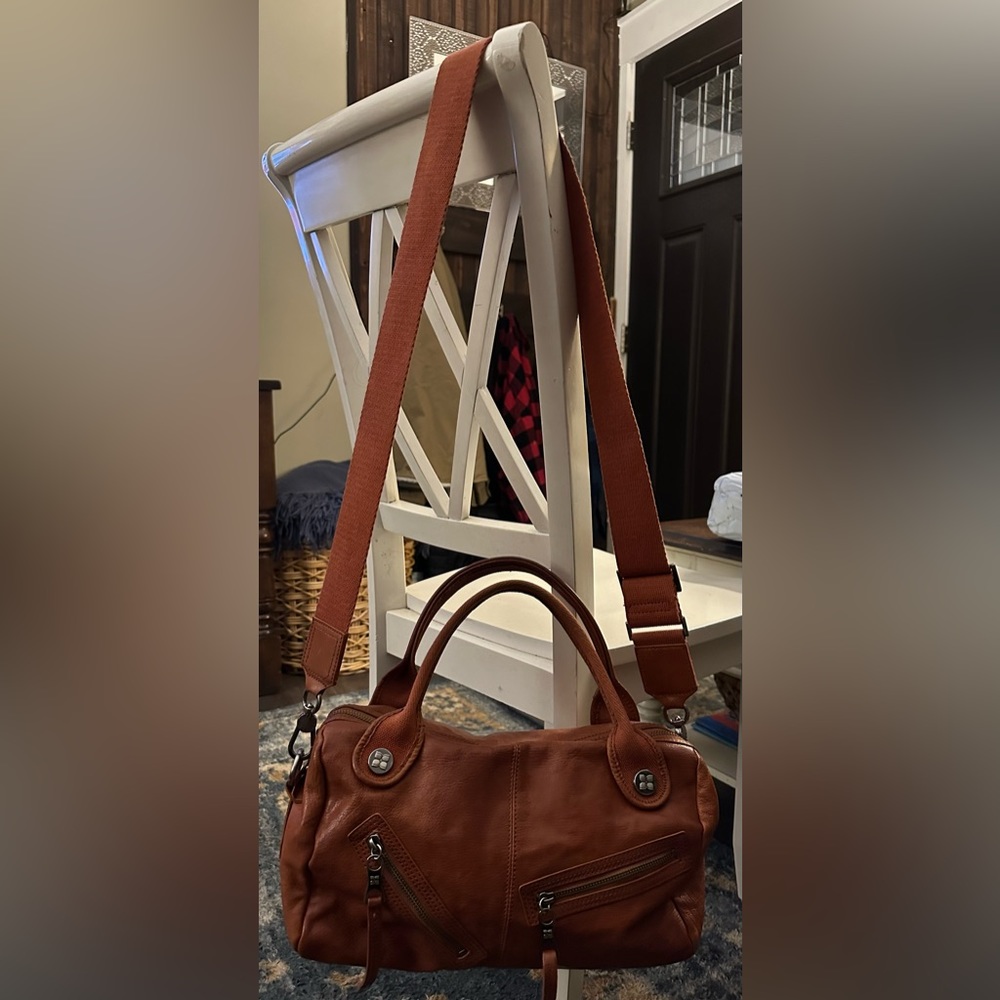 Bcbgmaxazria burnt orange leather handbag tote satchel crossbody large EUC